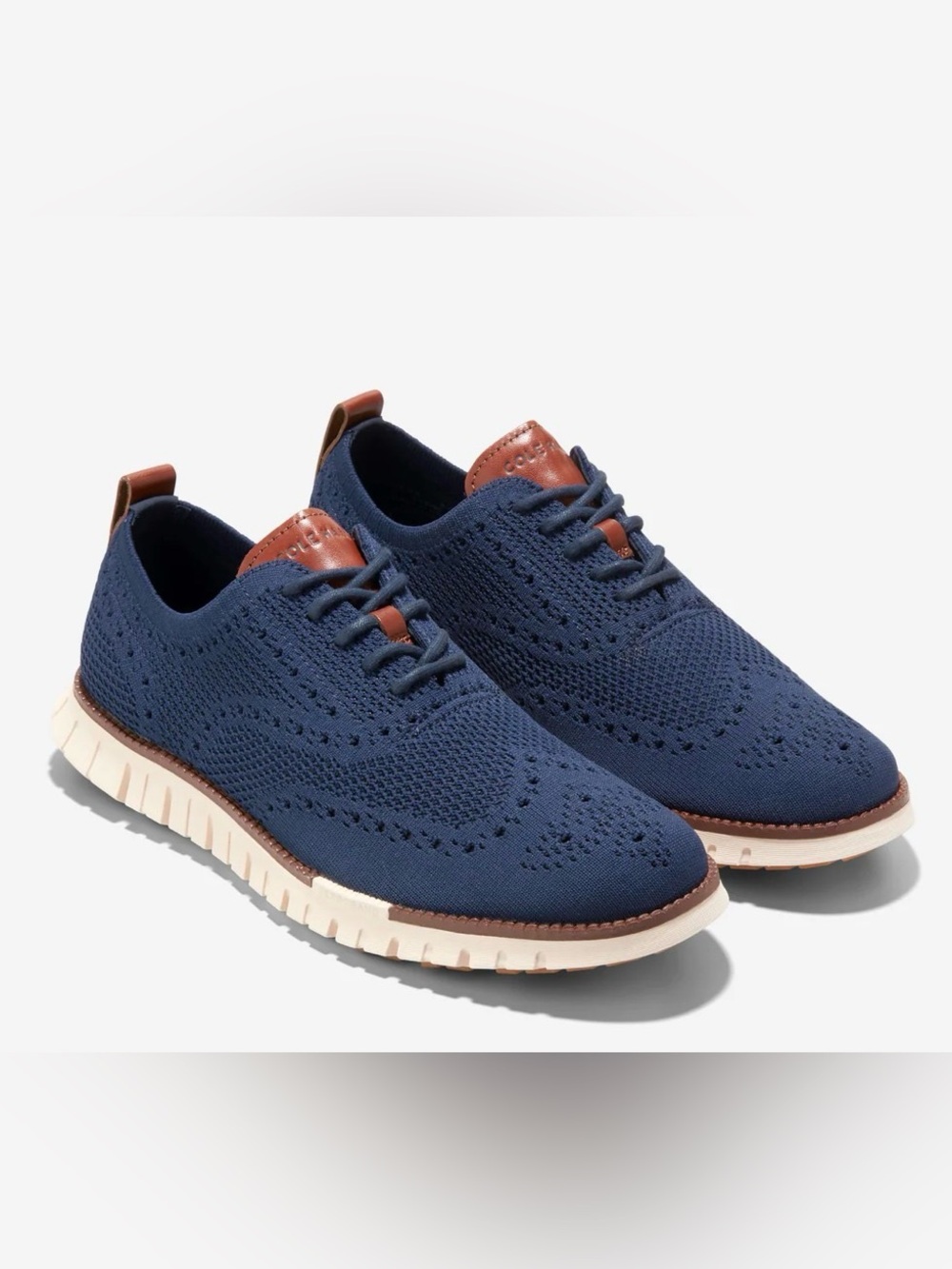 Cole Haan Navy Knit Wingtip Derby Sneakers with Brown Accents
